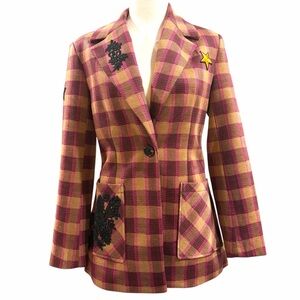 Avec Les Filles Plaid Appliqué Statement Blazer Pink Camel Check XSP